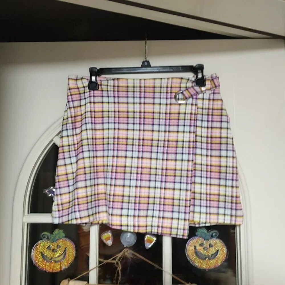 New Justice Pink Multi-Color Plaid Skort Built In Shorts Size Girl's 16/18